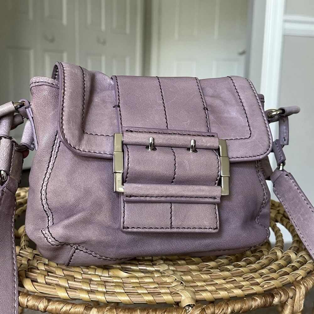 Vintage Michael Kors Camden Lilac Leather Silver Buckle Messenger Shoulder Bag - Picture 8 of 14